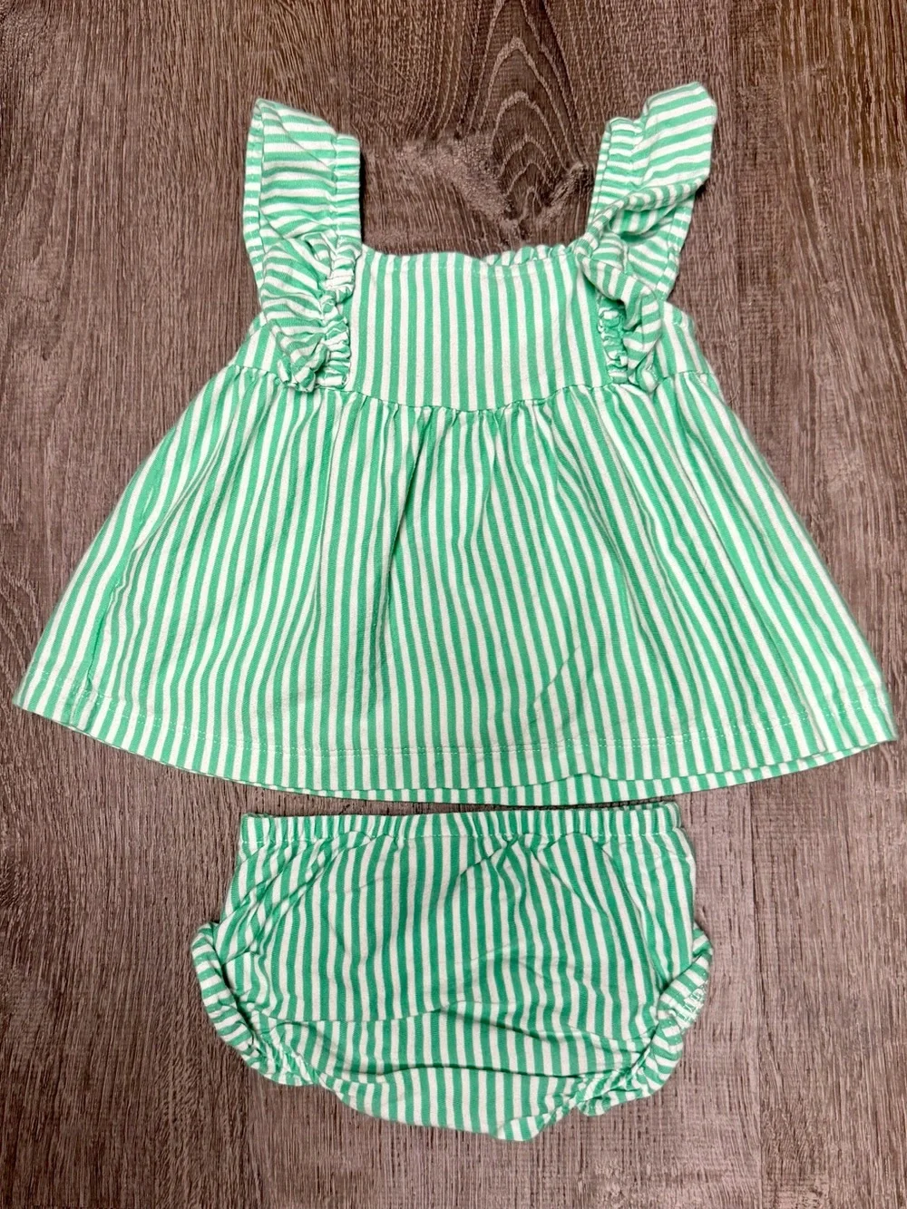 Carter's Mint Green Striped Dress with Floral Smocking & Matching Bloomers